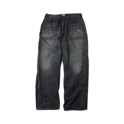 Recycled Waste Suvin Cotton Yarn 11.5Oz. Denim Double Knee Painter Pants Vintage Washed