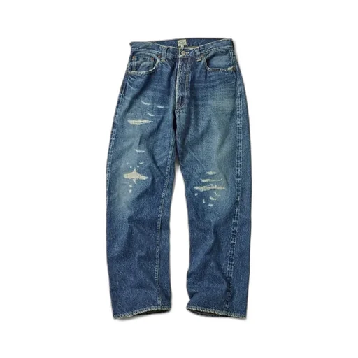 Recycled Waste Suvin Cotton Yarn 14Oz. Denim 5Pocket Straight Pants Vintage Washed