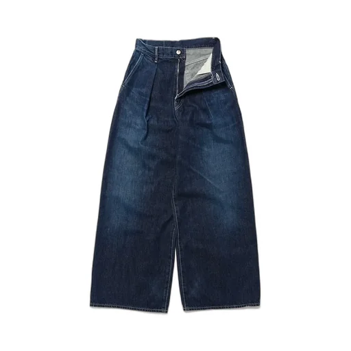 Selvage Denim Two Tuck Wide Pants -Dark Fade-