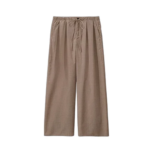 Fine Wool Heather Drawstring Wide Pants