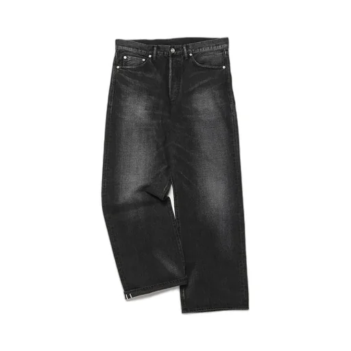 Selvage Denim Five Pocket Wide Straight Pants -Dark Fade-