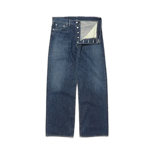 Selvage Denim Five Pocket Wide Straight Pants -Dark Fade-