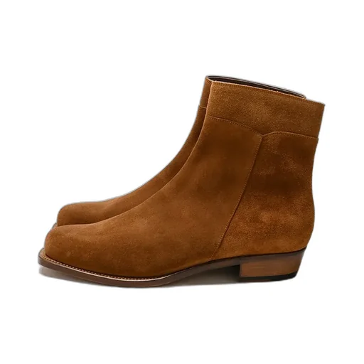 Side Zip Boots - Calf Suede