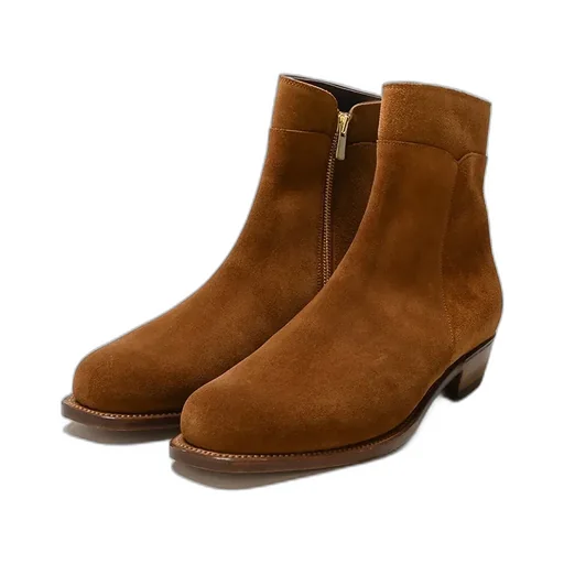 Side Zip Boots - Calf Suede