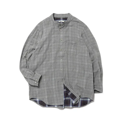 Contrast Face Check Gauze C/L Stand Collar Shirt