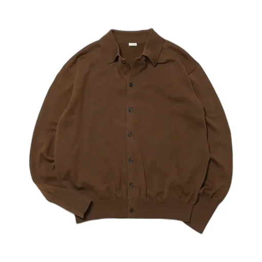 Cotton Knit Polo Collar Cardigan