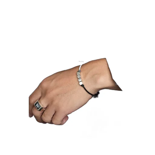 Cube With Hair Line Link - Silver