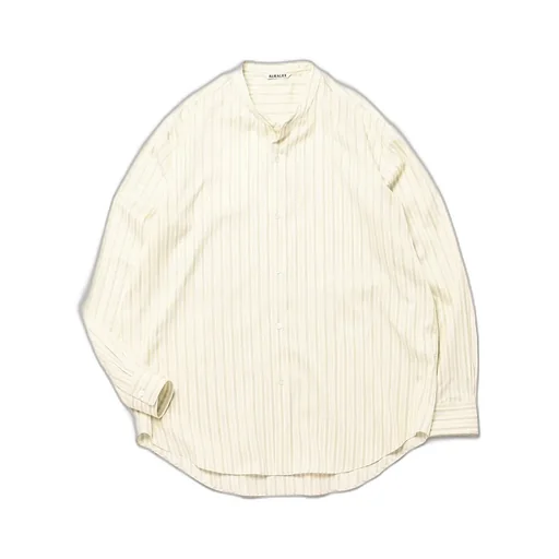 Cotton Silk Stripe Stand Collar Shirt