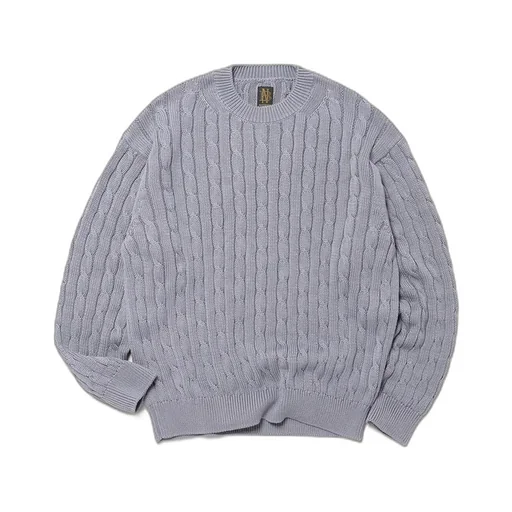 Men High Twist Cash Cotton Cable Crew Neck