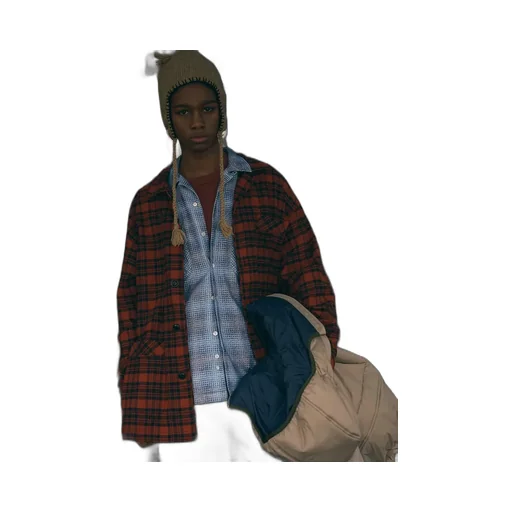 Printed Plaid Flannel Open Collar Shirt