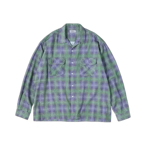 Printed Plaid Flannel Open Collar Shirt