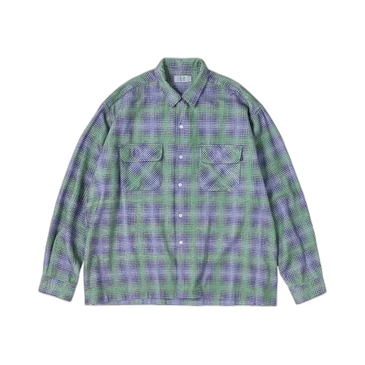 Printed Plaid Flannel Open Collar Shirt