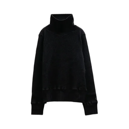 Turtle Neck Big Waffle - Black
