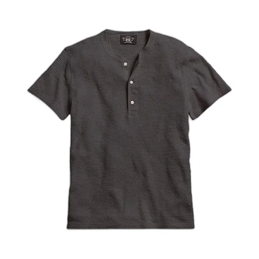 Waffle-Knit Short-Sleeve Henley Shirt