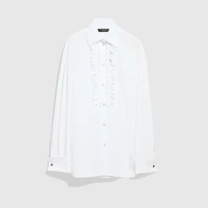 Cotton Poplin Shirt With Rouches