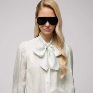 Gucci Pinstripe Silk Shirt With Bow