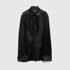 Silk Satin Shirt With Rouches