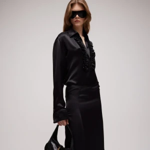 Silk Satin Shirt With Rouches