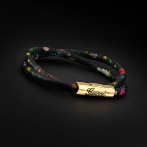 Leather Double Bracelet With Gucci Script