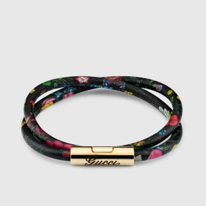 Leather Double Bracelet With Gucci Script