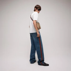 Cotton Denim Pants With Web Insert