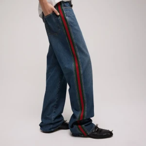Cotton Denim Pants With Web Insert