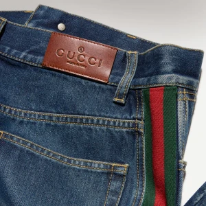 Cotton Denim Pants With Web Insert