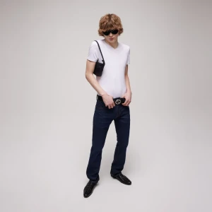 Cotton Denim Pants With Embroidery