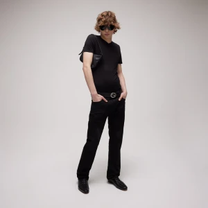 Cotton Denim Pants With Embroidery