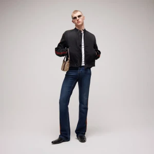 Cotton Denim Biker Jacket With Web