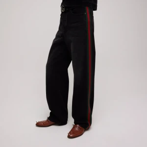Cotton Denim Pants With Web Insert