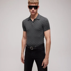 Gg Wool Silk Jacquard Polo Shirt