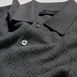 Gg Wool Silk Jacquard Polo Shirt