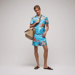 Printed Silk Twill Bowling Shirt