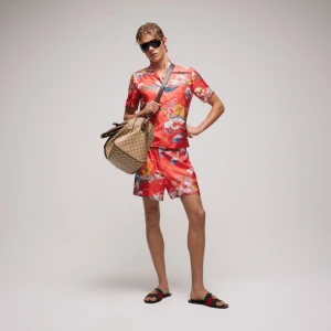Printed Polyester Poplin Swim Shorts