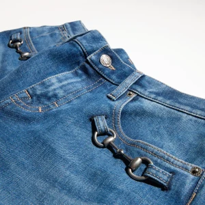 Stretch Cotton Denim With Horsebit