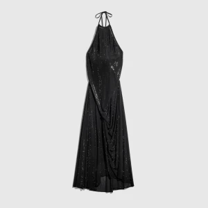 Embroidered Silk Stretch Chiffon Long Dress