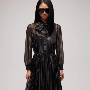 Pinstripe Silk Organza Chemisier Dress