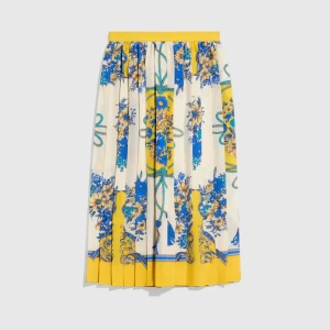 Printed Silk Midi Skirt