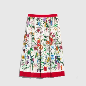 Printed Silk Pleated Skirt