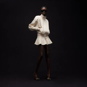 Silk Poplin Flounced Skirt