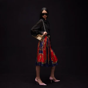 Printed Silk Twill Midi Skirt