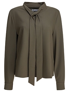 Self Portrait Twill Blouse With Bow Collar