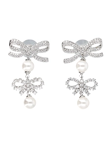 Self Portrait Double Bow Pearl Earrings