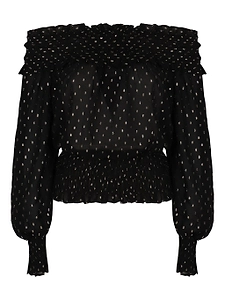 Self Portrait Black And Gold Chiffon Top