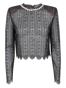 Self Portrait Black Organza Lace Top