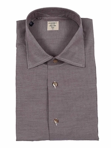 Mazzarelli Camicie Cotton Oxford Shirt Brown Slim Fit