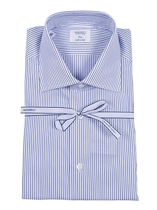 Mazzarelli Camicie Camicia In Cotone A Righe Blu E Bianca Slim Fit
