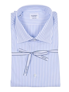Mazzarelli Camicie Camicia In Cotone A Righe Celeste E Bianco Slim Fit