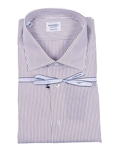 Mazzarelli Camicie Camicia In Cotone A Righe Marrone E Bianca Slim Fit